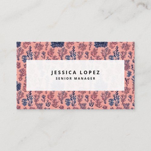 Preppy Coral and Blue Tropical Beach Pattern Business Card