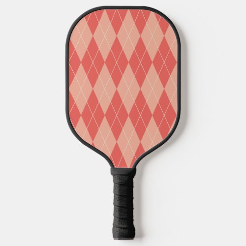 Preppy Coral and Peach Pink Argyle Print Pattern Pickleball Paddle