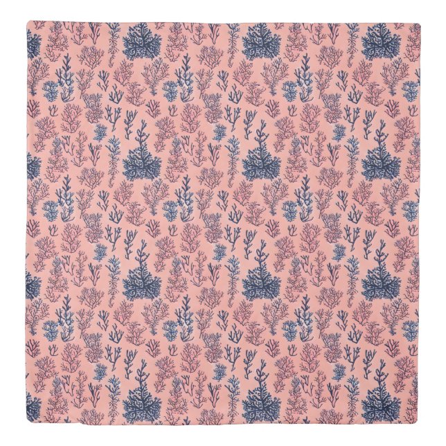 Preppy Coral Blue Tropical Pattern Duvet Cover (Front)