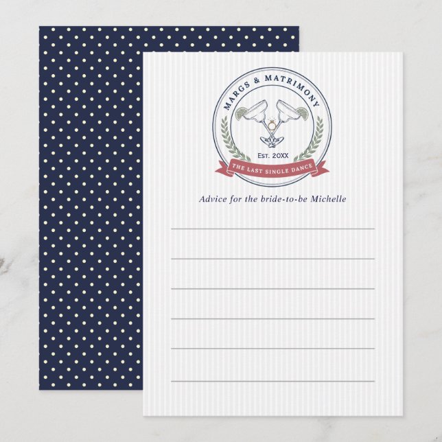 Preppy Country Club Margs & Matrimony Bridal Party Advice Card (Front/Back)