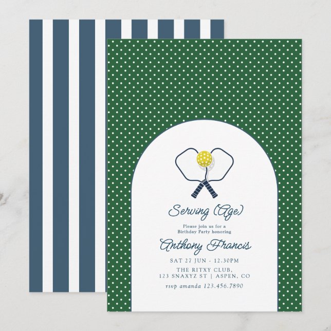 Preppy Country Club Pickleball Birthday Party Invitation (Front/Back)