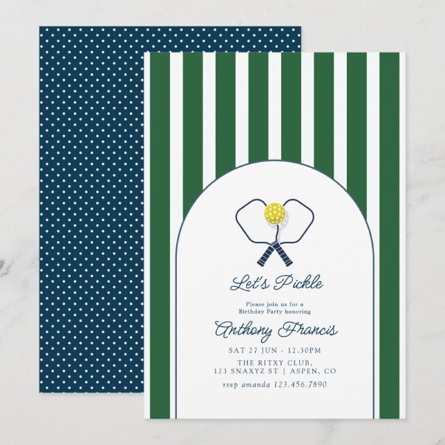 Preppy Country Club Pickleball Birthday Party Invitation (Front/Back)