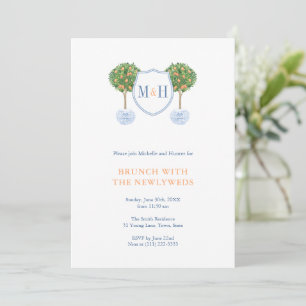 Preppy Couples Monogram NewlyWeds Brunch Party Invitation
