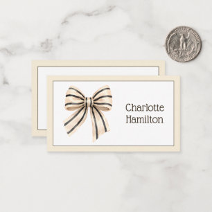 Preppy Cream and Black Stripe Bow Note Card