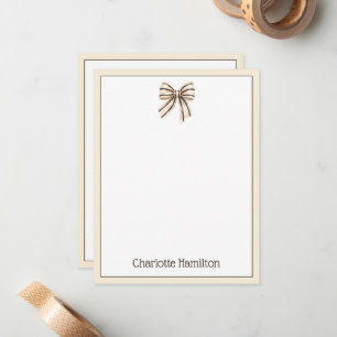 Preppy Cream and Black Stripe Bow Note Card
