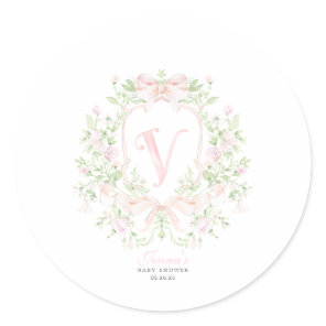 Preppy Crest Baby Shower Invitation Classic Round Sticker