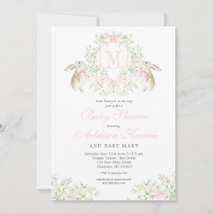 Preppy Crest bunny Baby Shower Invitation