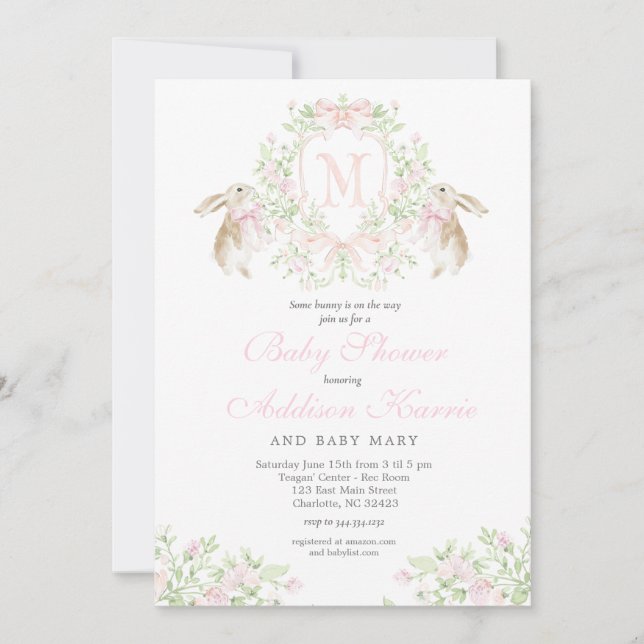 Preppy Crest bunny Baby Shower Invitation (Front)