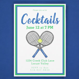 Preppy Crossed Tennis Racquets Cocktail Party Invitation