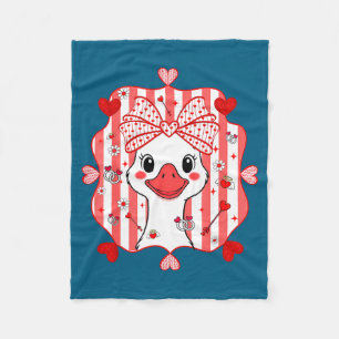 Preppy Cute Goose Coquette Bow Valentine's Day Wom Fleece Blanket