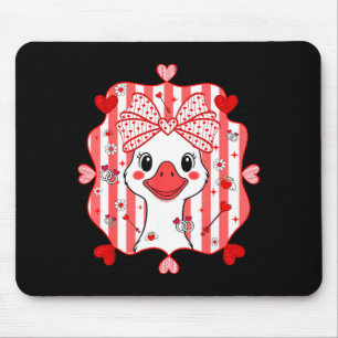 Preppy Cute Goose Coquette Bow Valentine's Day Wom Mouse Pad