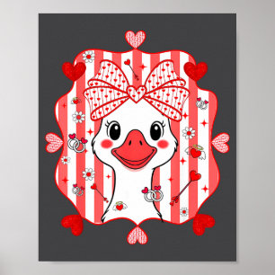 Preppy Cute Goose Coquette Bow Valentine's Day Wom Poster