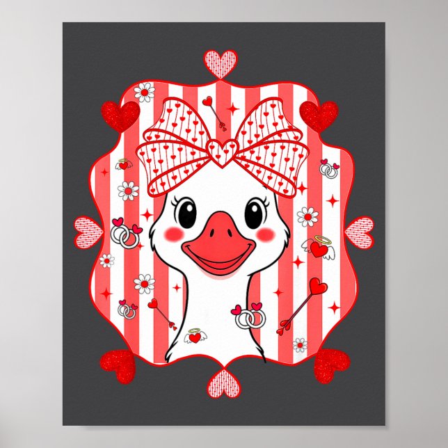 Preppy Cute Goose Coquette Bow Valentine's Day Wom Poster (Front)