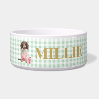 Preppy Dachshund Green Gingham Christmas Bowl