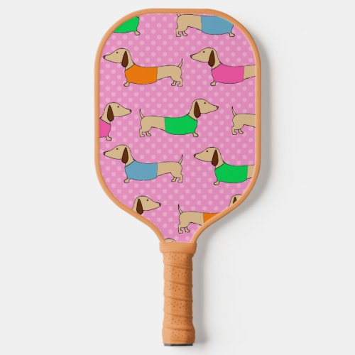 Preppy Dachshunds on Polka Dots Pickleball Paddle