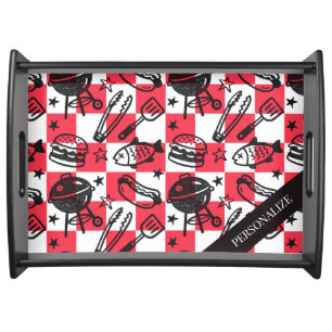 Preppy Dad Grilling Pattern – BBQ Doodles (Check) Serving Tray