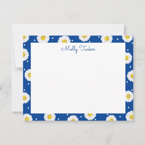 Preppy Daisies Floral Watercolor Blue  Yellow Note Card