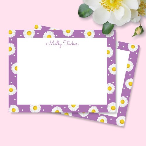 Preppy Daisies Floral Watercolor Lavender  Yellow Note Card