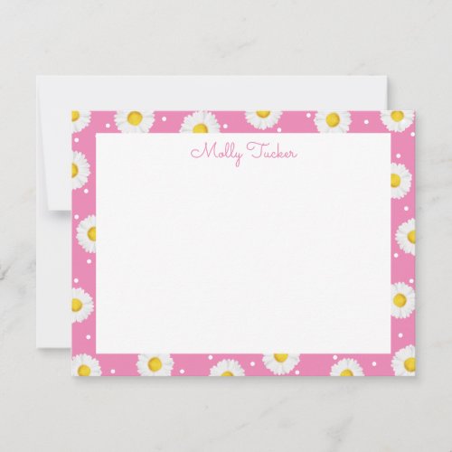 Preppy Daisies Floral Watercolor Pink and Yellow Note Card