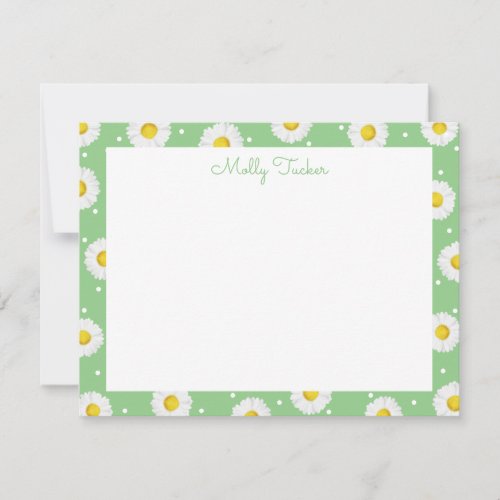 Preppy Daisies Spring Floral Watercolor Green Note Card