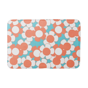 Preppy Daisy Bloom – Coral & Turquoise Bath Mat