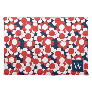 Preppy Daisy Bloom – Red & Navy Monogram Cloth Placemat