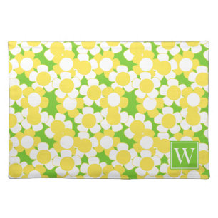 Preppy Daisy Bloom – Yellow & Lime Monogram Cloth Placemat