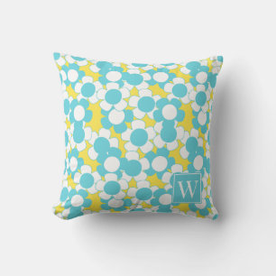 Preppy Daisy Bloom – Yellow & Turquoise Monogram Throw Pillow