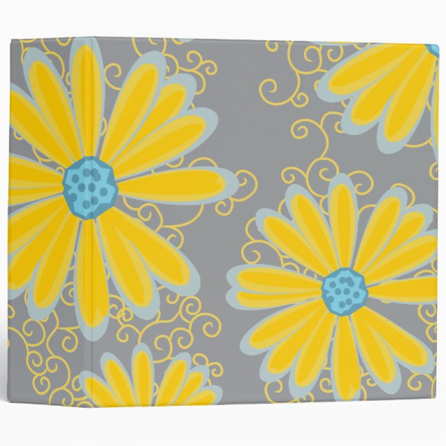 Preppy Daisy Flowers Swirly Retro Modern Pattern 3 Ring Binder (Front/Spine)