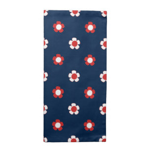 Preppy Daisy Scatter Field – Red White & Navy Cloth Napkin