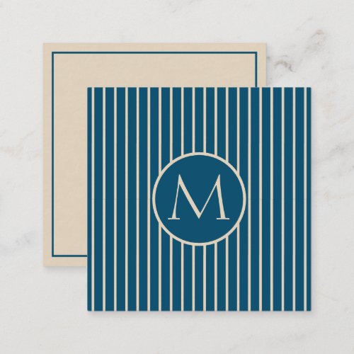 Preppy Dark Blue and Cream Stripe Monogram Note Card