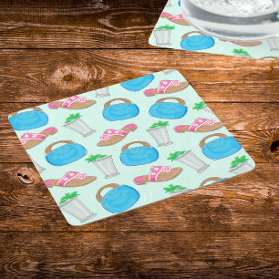 Preppy Derby Bermuda Bag, Sandals & Mint Juleps Square Paper Coaster