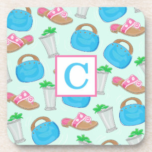 Preppy Derby Mint Julep & Bermuda Bag Monogram Beverage Coaster
