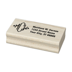 Preppy Diamond 3 Initial Monogram Return Address Rubber Stamp