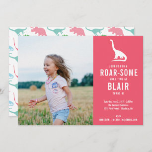 Preppy Dinosaur Silhouette Birthday Party Photo Invitation