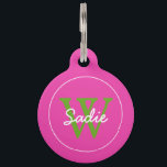 Preppy Diva Pink and Green Apple Monogram Pet Tag<br><div class="desc">Personalize the front of this tag with your choice of name and initial and the back with your contact information.</div>