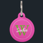 Preppy Diva Pink and Green Apple Monogram Pet Tag<br><div class="desc">Personalize the front of this tag with your choice of name and initial and the back with your contact information.</div>