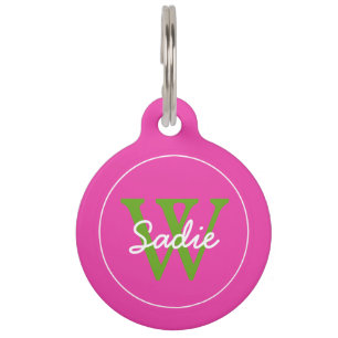 Preppy Diva Pink and Green Apple Monogram Pet Tag