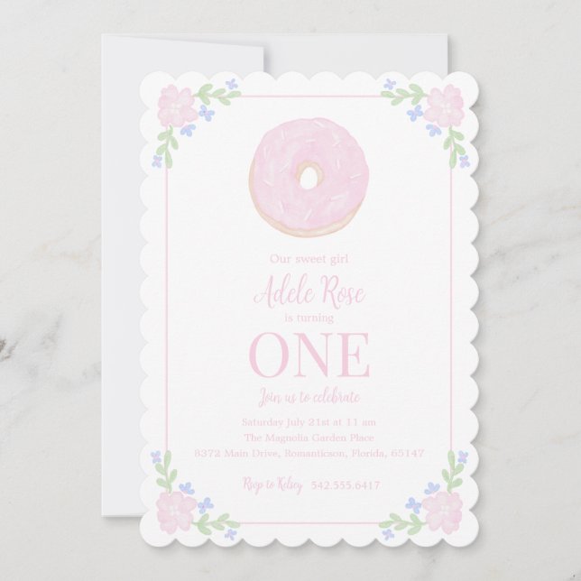 Preppy Donut Sweet First Birthday Invitation (Front)