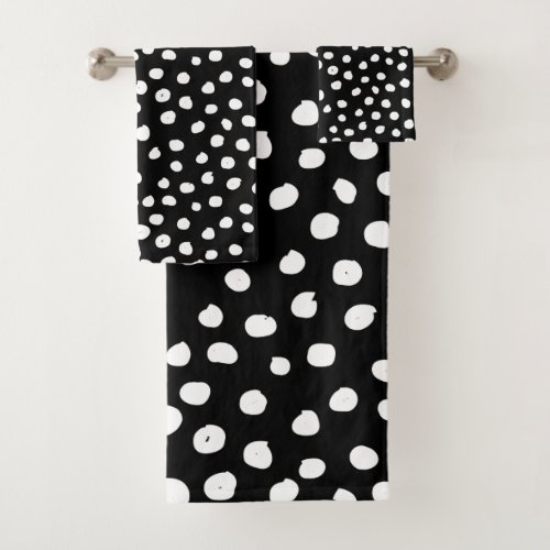Preppy Dots Modern Black White Animal Print Spots Bath Towel Set