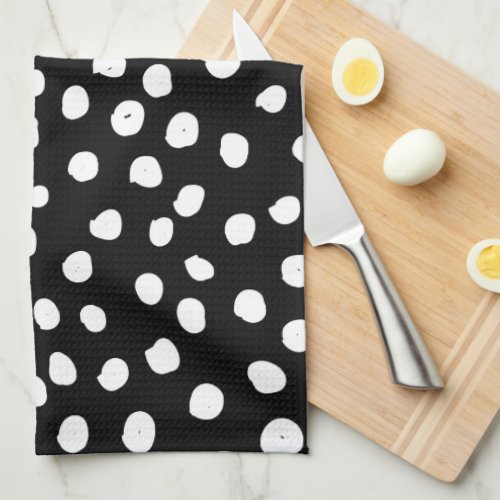 Preppy Dots Modern Black White Animal Print Spots Kitchen Towel