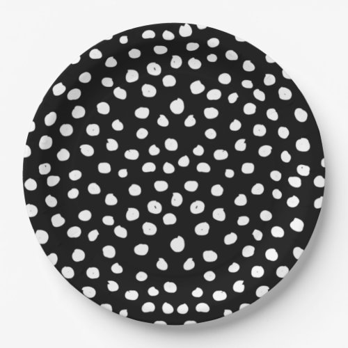 Preppy Dots Modern Black White Animal Print Spots Paper Plates