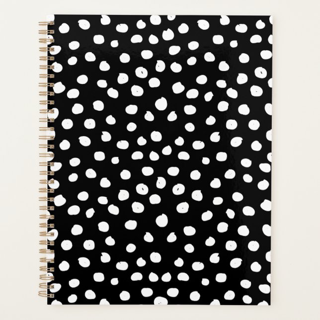 Preppy Dots Modern Black White Animal Print Spots Planner (Front)
