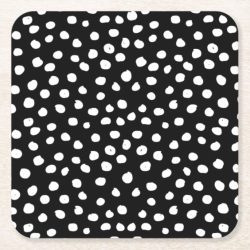 Preppy Dots Modern Black White Animal Print Spots Square Paper Coaster