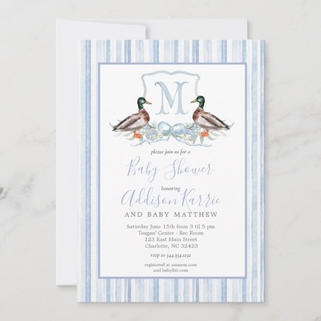 Preppy Duck Gingham Crest Baby Shower Invitation (Front)