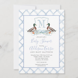 Preppy Duck Gingham Crest Baby Shower Invitation