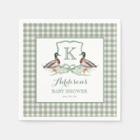 Preppy Duck Gingham Crest Baby Shower Invitation