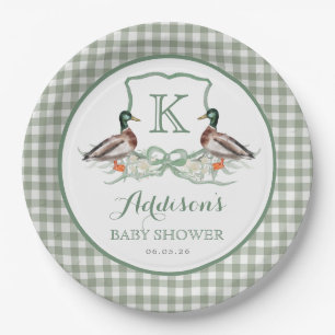 Preppy Duck Gingham Crest Baby Shower Invitation Paper Plates