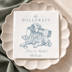 Preppy Dusty Blue Golden Retriever Wedding Napkins
