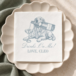 Preppy Dusty Blue Golden Retriever Wedding Napkins